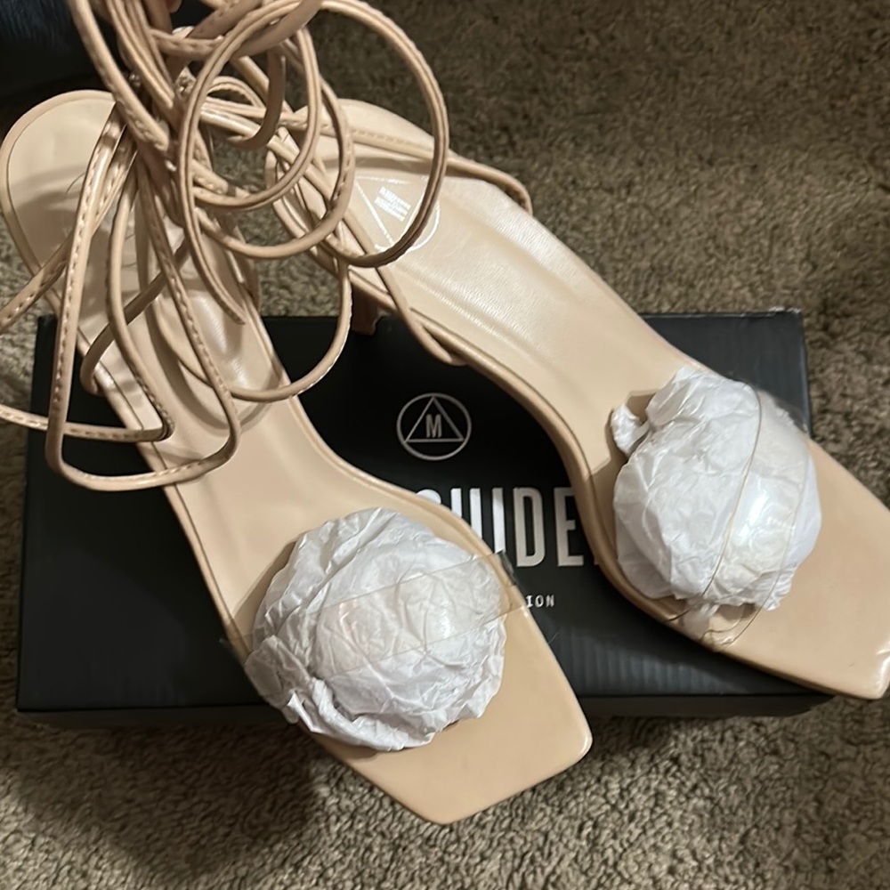 Tan heel with lace up strap